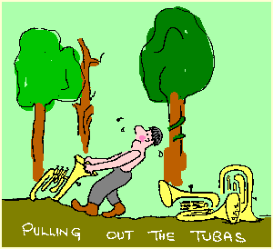 Cartoon - Pulling up the tubas