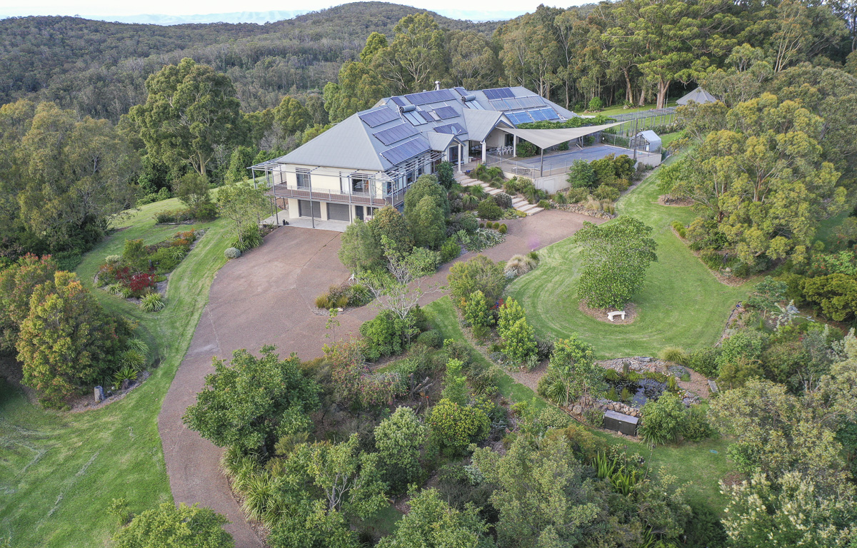aerial view of house and garden